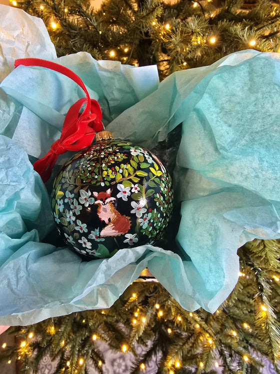 Floral Hunt Country Characters Hand Painted Glass Ornament