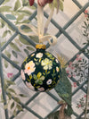 Blushing Peonies on Green Hand Painted Ornament