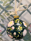 Blushing Peonies on Green Hand Painted Ornament