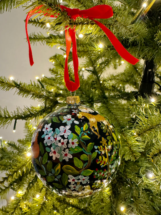 Floral Hunt Country Characters Hand Painted Glass Ornament