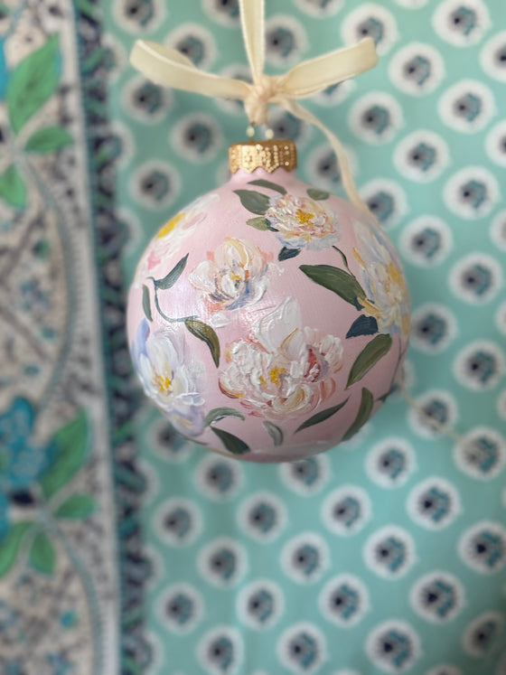 White Peony Hand Painted Ornament