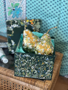  Hand Painted Magnolia Blossom Pear Baubbles (Set of 2)