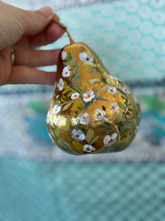 Hand Painted Magnolia Blossom Pear Baubbles (Set of 2)