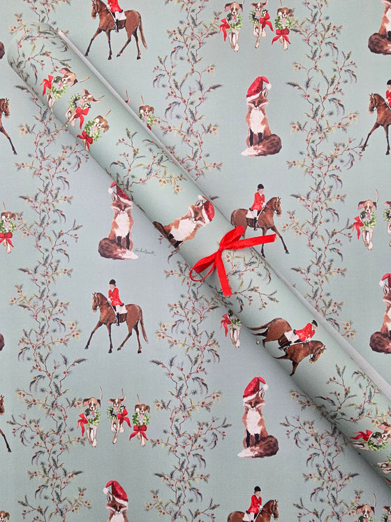 Hunt Characters on Aqua Wrapping Paper