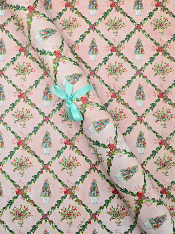 Topiary Trellis on Soft Pink Wrapping Paper