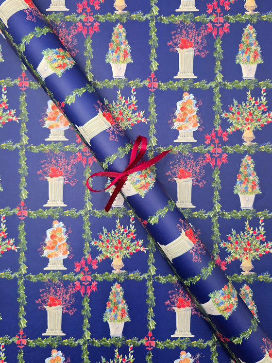 Topiary Trellis on Navy Wrapping Paper