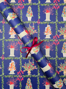  Topiary Trellis on Navy Wrapping Paper
