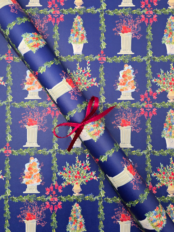 Topiary Trellis on Navy Wrapping Paper