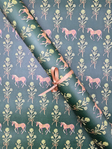  Whimsical Block Print on Green Wrapping Paper