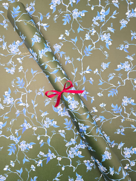 Chinoiserie on Green Wrapping Paper